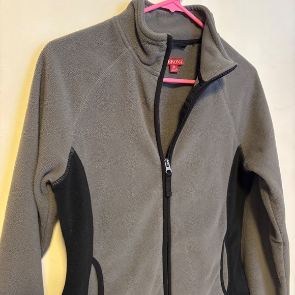 Merona Full Zip Fleece Lightweight Jacket Coat Pockets Grey Black Womens Size XS - Picture 3 of 3